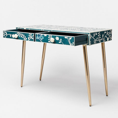 Lohko Blue Floral Inlay Desk & Dressing Table