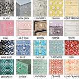 A vibrant grid of colorful patterned drawer designs features a palette that includes Black, Dark Grey, Light Grey, Yellow, Light Yellow, Pink, Light Pink, Brown, Purple, White, Navy Blue, Blue, Sky Blue and Turquoise alongside complementary Handmade Bone Inlay Bed & Headboard Furniture by Matrix Global Market.