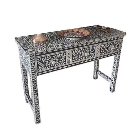 Handmade Bone Inlay Wooden Modern Floral Pattern Console Table Furniture with 2 Drawer