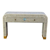 Indian Handmade Bone Inlay Gray Stripe Waterfall Console Table 2 Drawer