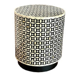 Handmade Bone Inlay End Table in Geometric Pattern