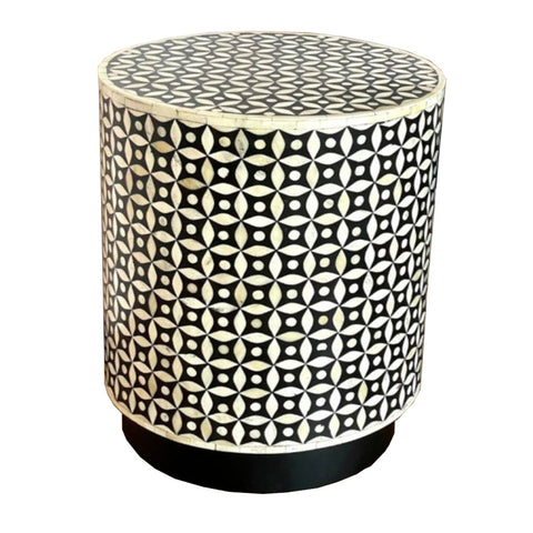 Handmade Bone Inlay End Table in Geometric Pattern