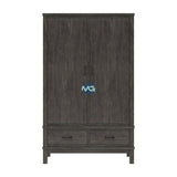 Handmade El Dorado Mahogany Wood Gray Wardrobe Almirah with 2 Drawers Furniture