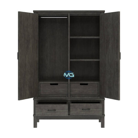 Handmade El Dorado Mahogany Wood Gray Wardrobe Almirah with 2 Drawers Furniture