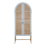 Handcrafted Broxburn Mahogany Wood Arched Rattan Door Almirah Furniture