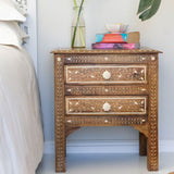 Handmade Bone Inlay Teak wood Bedside Furniture