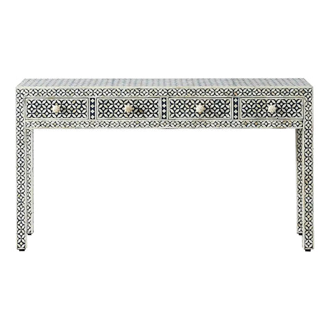 Handmade Bone Inlay Moroccan Gray Console Table