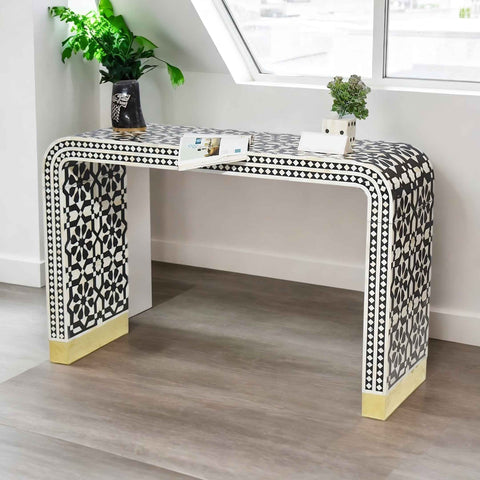 Handmade Bone Inlay Wooden Modern Waterfall/ stripped / Pattern Console Table inlay Furniture