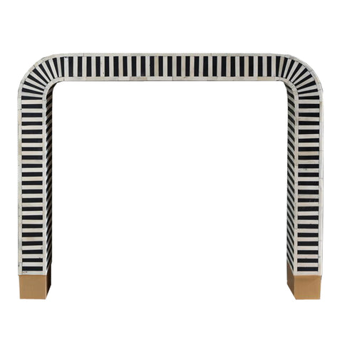 Handmade Bone Inlay  Black Console Table in waterfall pattern