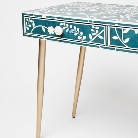 Lohko Blue Floral Inlay Desk & Dressing Table