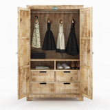 Handmade Cumbria Handcrafted Rustic Solid Mango Wood Large Clothing Almirah Furniture