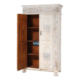 Handmade Keene Country Weathered White Solid Wood 2 Door Hand Carved Almirah Sideboard