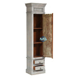 Jackson Vintage Hand Carved Design Distressed Grey Tall Bookcase Almirah Furniture