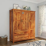 Handmade Sheffield Farmhouse Solid Wood Large Bedroom Wardrobe Almirah With Drawer Furniture