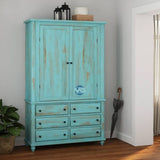 Handmade Victorian Turquoise Mango Wood Clothing Almirah Wardrobe With Drawers Furniture