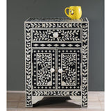 Handmade bone Inlay Black Floral Pattern 1 Door 2 Drawer Bedside