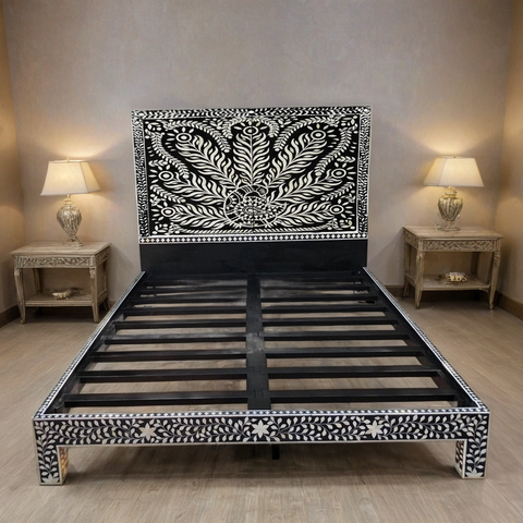 Handmade Bone Inlay Bed & Headboard Furniture