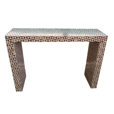 Geo Bone Inlay Console Table in Brown Finish