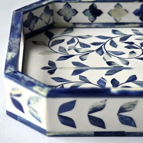 Handmade Blue Bone Inlay Serving Tray Furniture